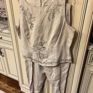 Elegant Embroidered Beige Jumpsuit
